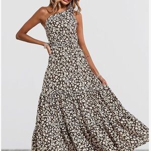 Off the Shoulder, Brown, Tiered, Maxi Dress-Size Large—12/14